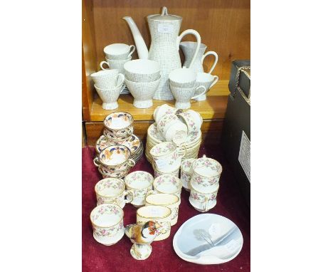 A Rosenthal 1950's/60's part tea service of waisted form decorated grey on white grid pattern, approximately sixteen pieces, 