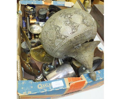 A brass prismatic compass dated 1938, a reproduction range finder, various metalware and miscellaneous items.