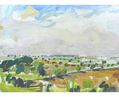 Michael (Mike) R. Hoar ARCA (British, 1943-2017): Impressionistic Leicestershire landscape, oil on board, with indistinct han
