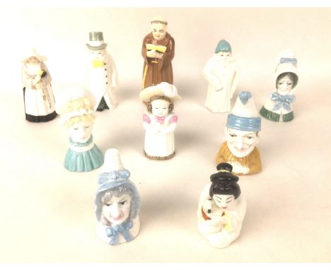 A collection of ten Royal Worcester porcelain snuffers, comprising Punch, 9cm, Budge, 10.5cm, Old Woman, 8cm, Girl with Mob C