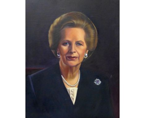 Diccon Swan (British, b. 1947): portrait of Margaret Thatcher, signed and dated by the artist&nbsp;'96',&nbsp;oil on canvas,&