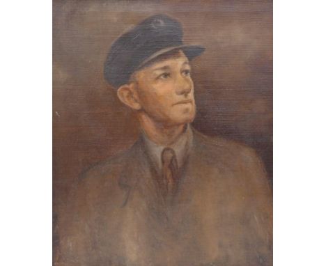 A mid 20th century portrait of an officer in uniform, circa 1945, oil on canvas, 61 by 51cm, framed, 71 by 61cm. 