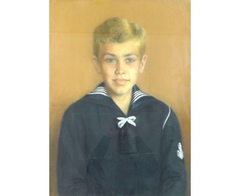 Silloy (20th century): half length portrait, depicting a boy in naval uniform, pastel on paper, signed and dated 1932, 64 by 