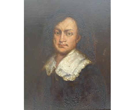 A portrait study of a gentleman in seventeenth century Carolean costume, with a lace edged collar, oil on board, 27 by 22cm, 
