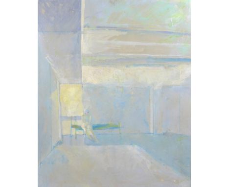 English School (late 20th century): interior scene with figure on bed, oil on board, unsigned, possibly Michael (Mike) R. Hoa
