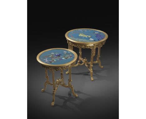 TWO CHINESE STYLE GILTWOOD OCCASIONAL TABLES PROBABLY FRENCH, 19TH CENTURY each with a circular top with a moulded edge inset