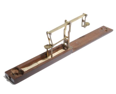 A GEORGE III MAHOGANY AND BRASS SET OF FOLDING GUINEA SCALES BY WILKINSON LATE 18TH CENTURY with a printed paper label inscri