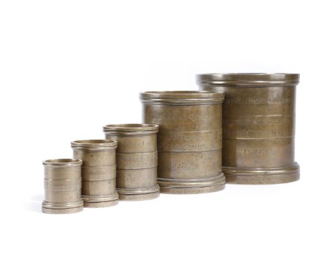 A GRADUATED SET OF FIVE GEORGE IV BRONZE IMPERIAL MEASURES BY DE GRAVE, EARLY 19TH CENTURY each inscribed 'Dudley District No