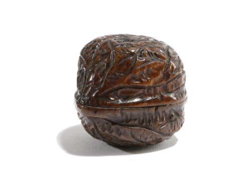 A TREEN SNUFF BOX CARVED IN THE FORM OF A WALNUT PROBABLY 19TH CENTURY 3.2cm wide PROVENANCE 'A Lifetime of Collecting' - The