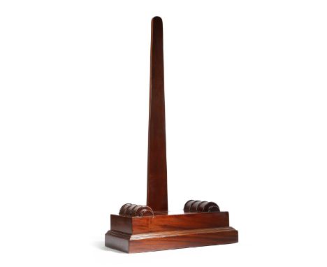 A LARGE MAHOGANY PLATE STAND PROBABLY 19TH CENTURY the weighted stepped box base with split moulded rests 80.6cm high