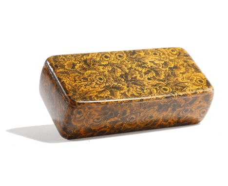 A SCOTTISH MAUCHLINE WARE PENWORK SNUFF BOX EARLY 19TH CENTURY all over decorated with thistles, flowers and leaves 9.4cm wid