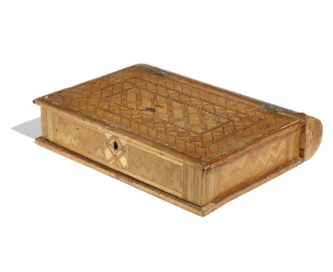 A NAPOLEONIC PRISONER OF WAR STRAW-WORK VANITY BOX IN THE FORM OF A BOOK EARLY 19TH CENTURY with parquetry decoration, the hi