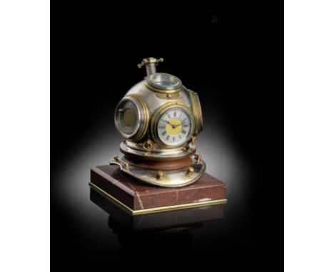 A FRENCH CHROME AND BRASS DIVER'S HELMET INDUSTRIAL TIMEPIECE LATE 19TH CENTURY the central clock dial with Roman numerals, f