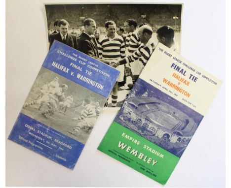 Rugby League Cup Final - Halifax v Warrington played at Wembley on 24/4/54. Programme plus 10" x 8" black and white photograp