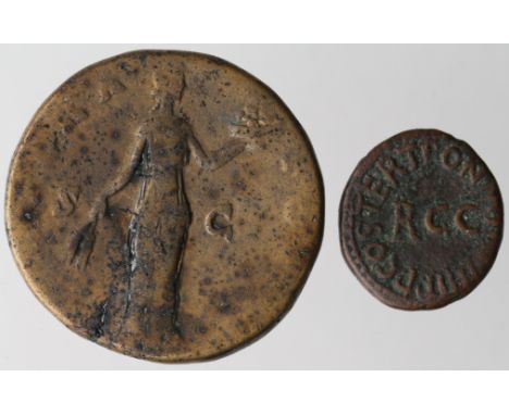 Caligula copper quadrans, Pileus with SC in field / R C C at centre, Rome Mint 40 A.D., Sear 1804, VF, together with a sester