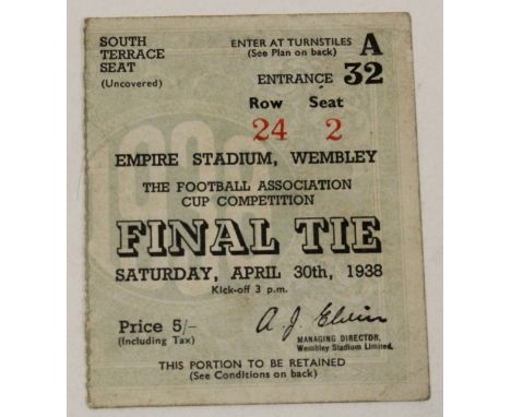Football Ticket FA Cup Final 30th April 1938 (South Terrace) Preston North End v Huddersfield 