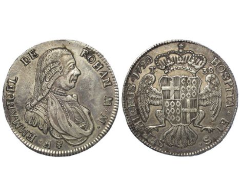 Malta silver 30 Tari 1790, eagle below modified bust, KM#335.1, bold VF, light adjustment lines on shield, possible trace sol