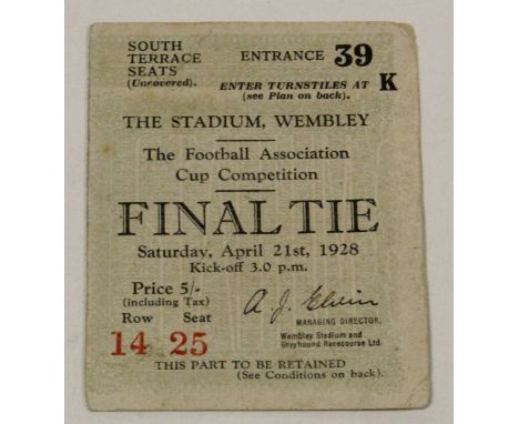 Football Ticket FA Cup Final 21st April 1928 (South Terrace) Blackburn v Huddersfield