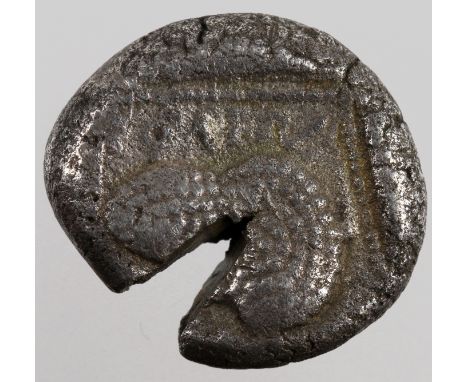 Ancient Greek silver stater of Soloi, Cilicia, 425-400 B.C., Amazon kneeling left with bow and quiver / Bunch of grapes, see 