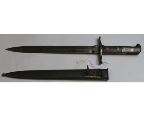 Bayonet: A Swiss Model 1918 bayonet Ricasso marked 'Waffenfabrik Neuhausers mint blade in original grease. In its blued steel