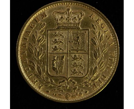 Sovereign 1853 VF with the reverse better, a few light hairlines obverse