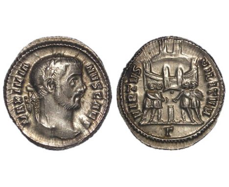 Galerius as Caesar, silver argenteus, Rome Mint 294-297 A.D., Sear 14264, obverse reads:- MAXIMIANVS CAES, reverse reads:- VI