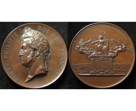 French Commemorative Medallion, bronze d.112mm, wt. 20oz: Louis Philippe, Enactment of the Railway Law 1842, by A. Bovy. This