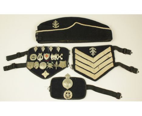 Boys Brigade collection of badges, sleeve bands and cap, all owned by the vendors father who served between 1940-43  (qty)