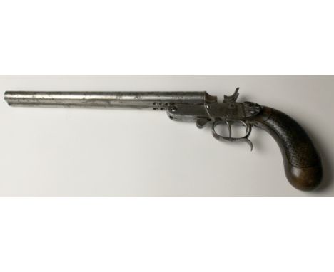 Pistol: A deactivated double barrelled .410 'Poaches' pistol made in Belgium. Barrels 10". Overall g.c. with light pitting in