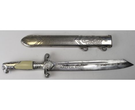 German WW2 RAD Leaders Dagger with scabbard. Blade maker marked 'Alcoso ACS Soligen'.   Showing its age  a/f