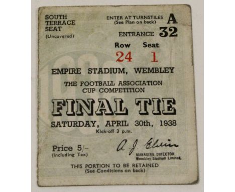 Football Ticket FA Cup Final 30th April 1938 (South Terrace) Preston North End v Huddersfield 