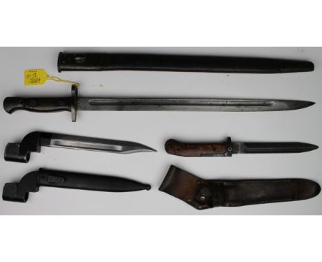 Bayonets inc SMLE 1915 dated with scabbard, VZ58 Bayonet with Scabbard, and 2x No9 bayonets (one no scabbard)  (4)