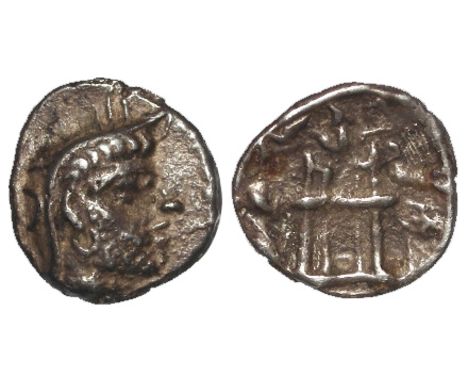 Ancient Greek, Kingdom of Persis, silver drachm, Head of Darius I, headress surmounted by eagle / Fire altar, Sear 6194, with