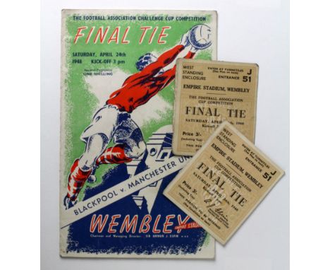 Blackpool v Manchester United FA Cup Final 24th April 1948 programme + TWO Tickets for West Stand  (3)