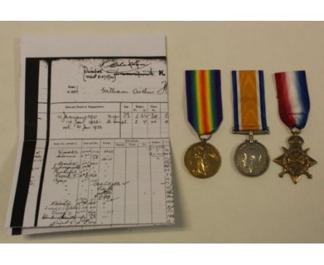 1915 Star Trio to K.5224 W.A. Haylock S.P.O. R.N. (L.Sto. on Star). With copy service papers, Born Stanstead, Suffolk  (3)