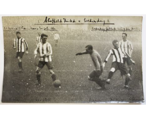 Very rare press photograph of match action between Sheffield United v Sheffield Wednesday at Bramall Lane 04/11/1911. The mat