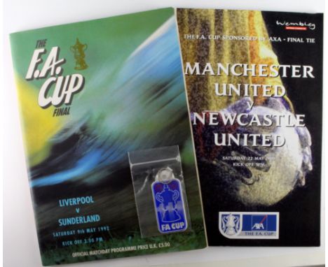 FA Cup Final programmes - Liverpool v Sunderland 9/5/1992 with Poster & Key Ring, and Manchester United v Newcastle United 22