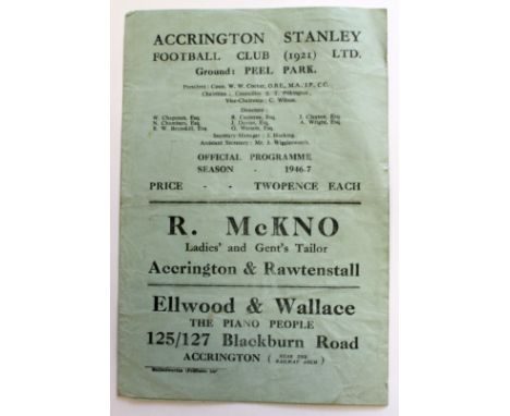 Accrington Stanley rare programme for 1946-47 season for match v's Doncaster 01/02/1947 with press cuttings. Doncaster finish
