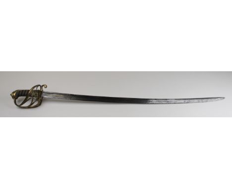 1821 pattern Infantry Officers sword with ornate brass pommel and backstrap. Gothic open-work guard with folding inner piece 