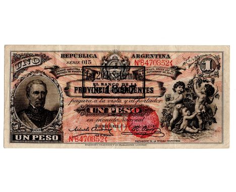 Argentina 1 Peso Pick-S1131c, dated 1/1/1888 o/print Ley 20/9/1897, VF