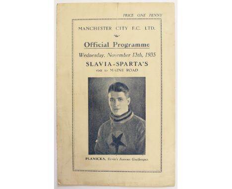 Manchester City very rare 4 page card programme for 35/36 season friendly v Slavia/Sparta Prague 13/11/35