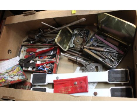 Box of vintage tools to include miniature files, micrometre etc 