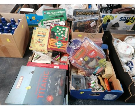 3 boxes of vintage toys and board games to include Lord of the Rings Collectors models