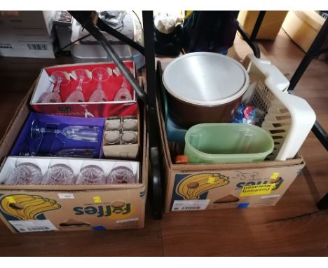 Boxed set of glasses and a box of vintage kitchen items