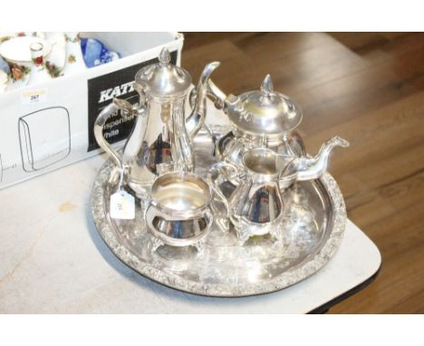 Plated silver tea and coffee service on tray 
