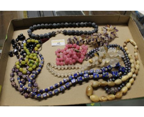 10 beaded necklaces, 4 with silver clasps, including rose quartz and pearl 