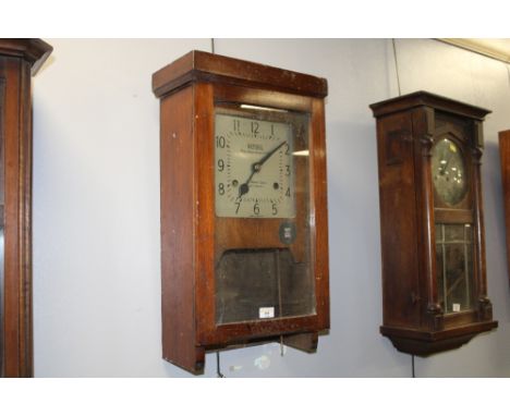 Oak National Time Recorder Co Ltd wall clock from St Mary Cray, Kent, England, 61 cm x 33 cm x 28 cm 