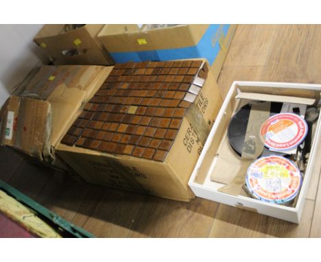 2 boxes of ceramic mosaic tiles and box of window lead strips 
