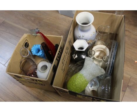 2 boxes of glass and ceramic vases 