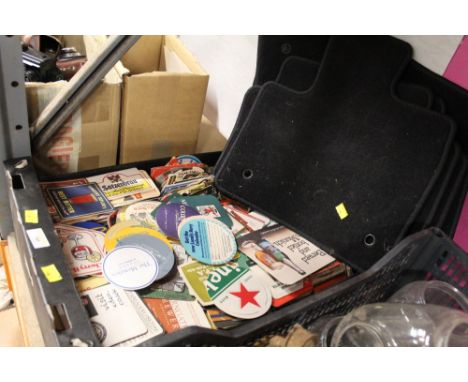 vintage beer mats and 4 Jaguar car mats